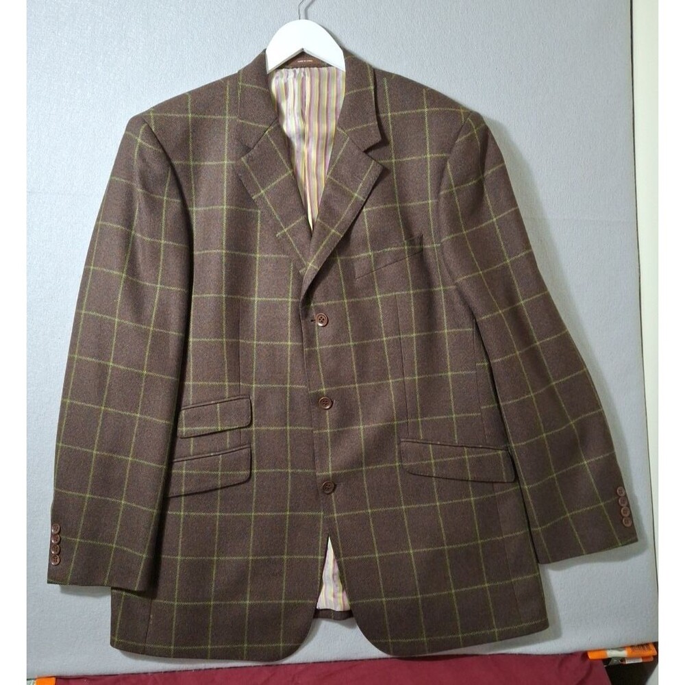 Tailor Byrd Flannel Windowpane Sport Coat 42L Brown Wool Ticket Pocket